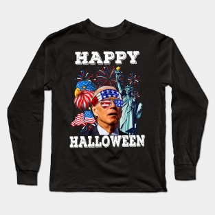 Funny Joe Biden Happy Halloween Confused 4th of July 2024, Funny 4th of July Long Sleeve T-Shirt